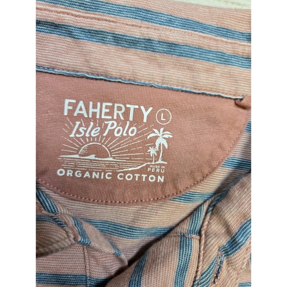 Faherty Shirt Men's Large Pink Blue‎ Isle Polo Short Sleeve Cotton Striped - Picture 7 of 8